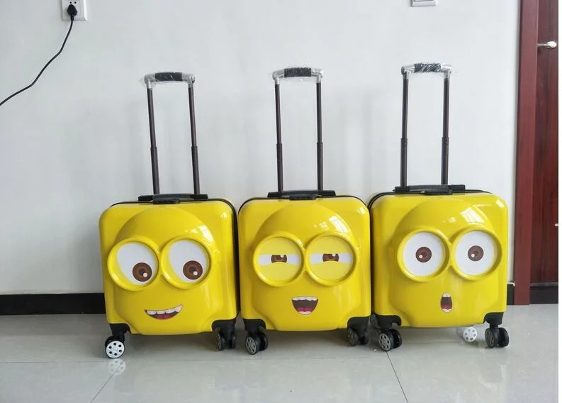 durable suitcase for hard use -New Cartoon  Fashion Minions Luggage Cute Big Eyes Children'S Rolling Luggage Spinner Brand