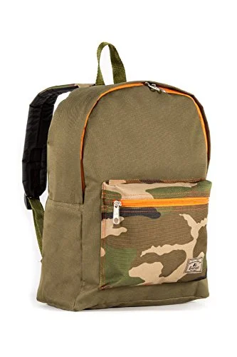 durable backpack for frequent use -Everest Basic Color Block Backpack, Olive/Camo, One Size