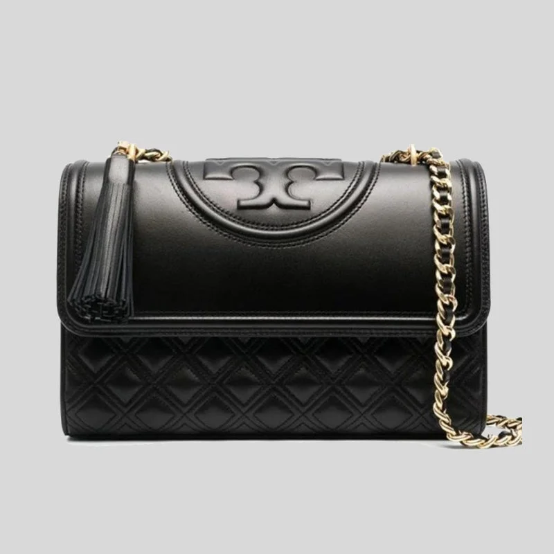 compact office shoulder bag-Tory Burch Fleming Convertible Shoulder Bag Black RS-76997