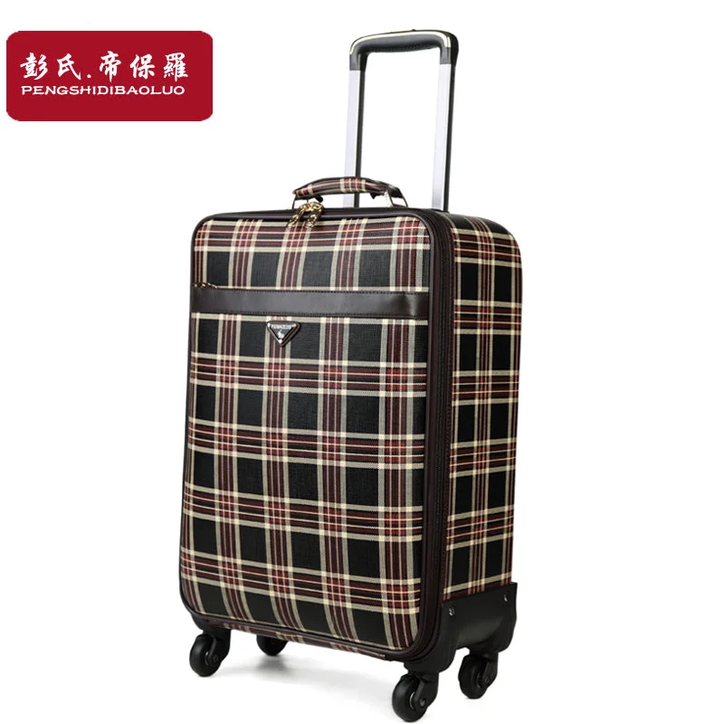 lightweight suitcase for toddlers -Plaid Trolley Luggage Female Universal Wheels Travel Bag Soft Box Commercial Luggage Leather Bags