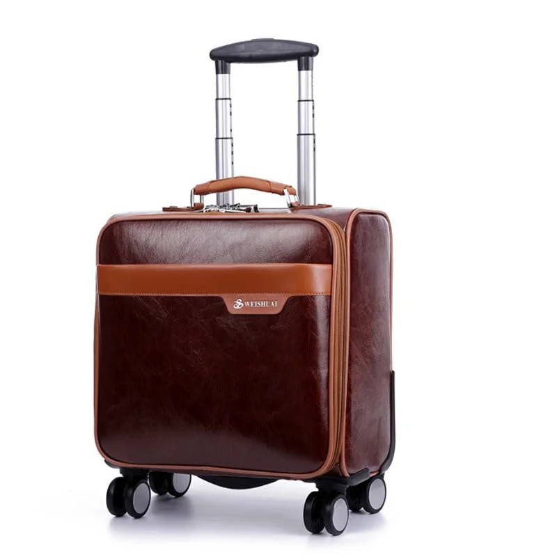 designer suitcase for fashion -16 Inch Business Casual Men'S Board Chassis Trolley Suitcase Caster Oil Skin Lockbox Rolling