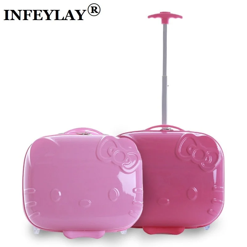 rolling suitcase for kids -Hot Hello Kitty 17 Inches Abs+Pc Girl Cartoon Pull Rod Box Trolley Case 3D Child Travel Luggage