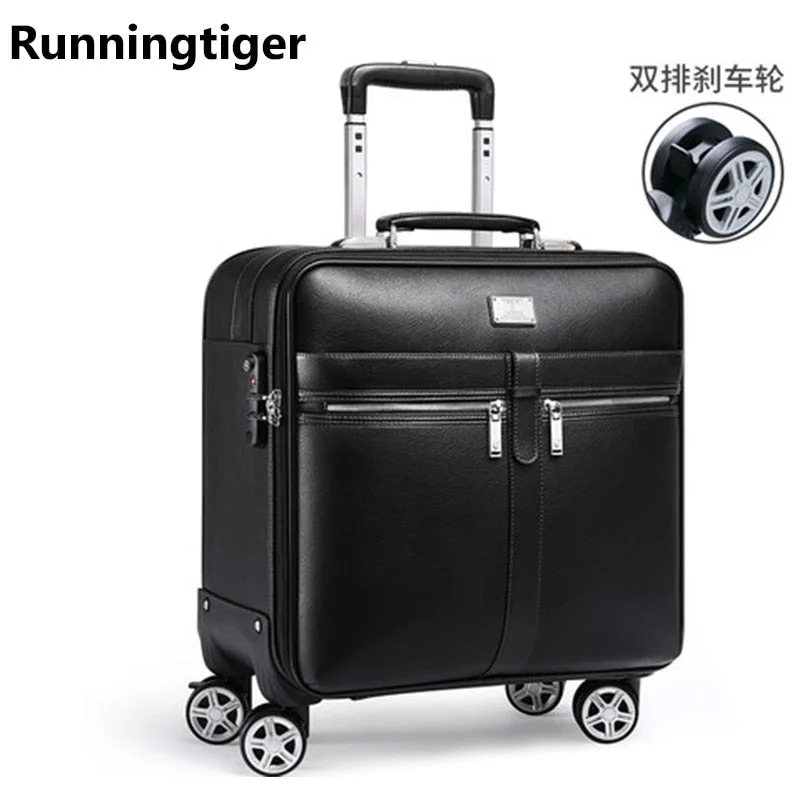 large suitcase for group vacations -Luxury Retro Men'S And Women'S Travel Luggage Suitcase, Waterproof Pvc Leather Belt Pulley,