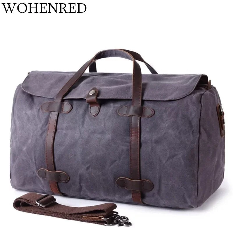 canvas duffel bags for vintage travel -Waterproof Travel Bags Canvas Men Duffle Bags Large Capacity Multifunctional Vintage Travel Male