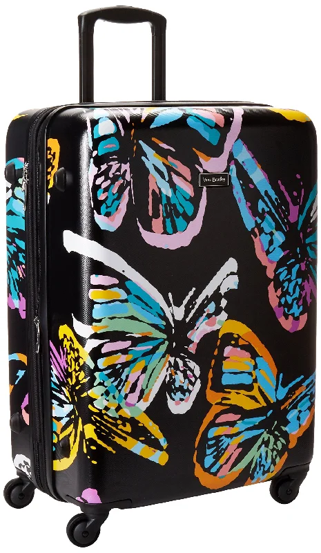 yellow suitcase for bold trips -Vera Bradley Hardside Large Spinner, Butterfly Flutter Black