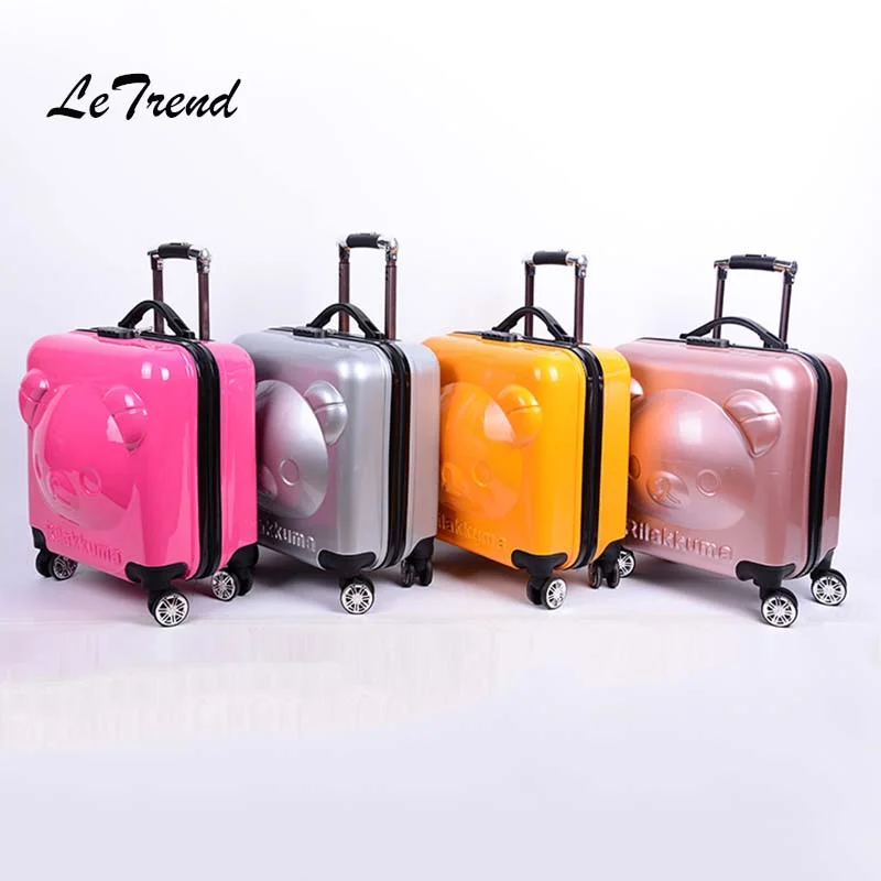 premium suitcase for top quality -Letrend 18 Inch 3D Cartoon Bear Rolling Luggage Spinner Children Suitcases Wheels Kids Cabin