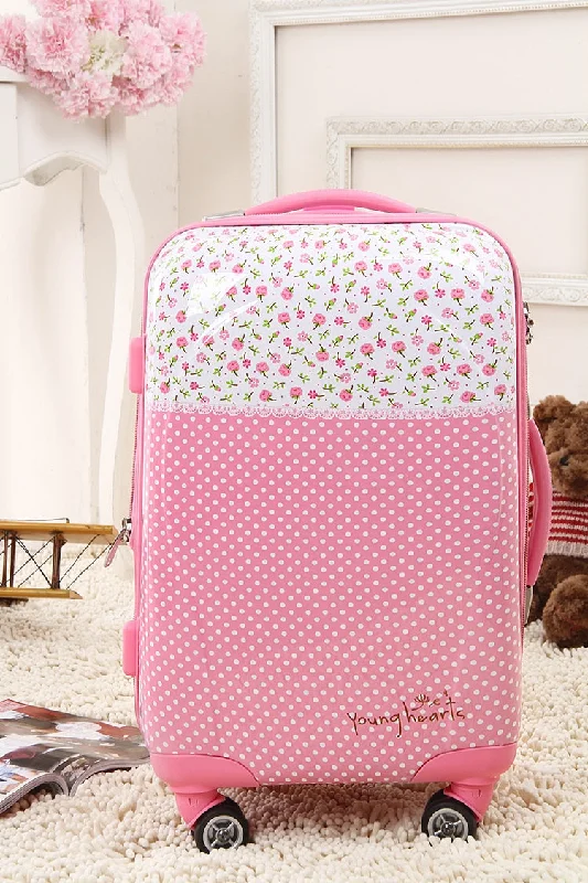 red suitcase with spinner wheels -Wholesale!20 Inches Female Cute Pink Polka Dot Flower Print Abs+Pc Hardside Travel Luggage Bag On