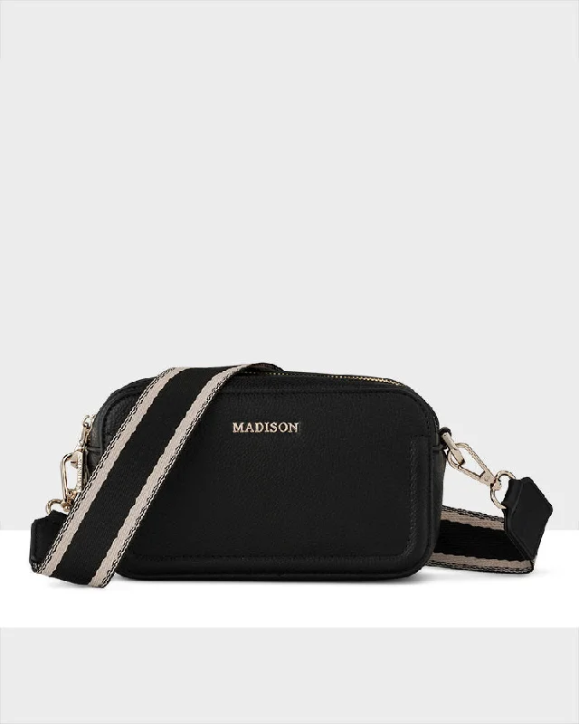 elegant leather crossbody bag-elegant leather crossbody bagMaddie Double Zip Camera Crossbody Bag + Stripe Bag Strap