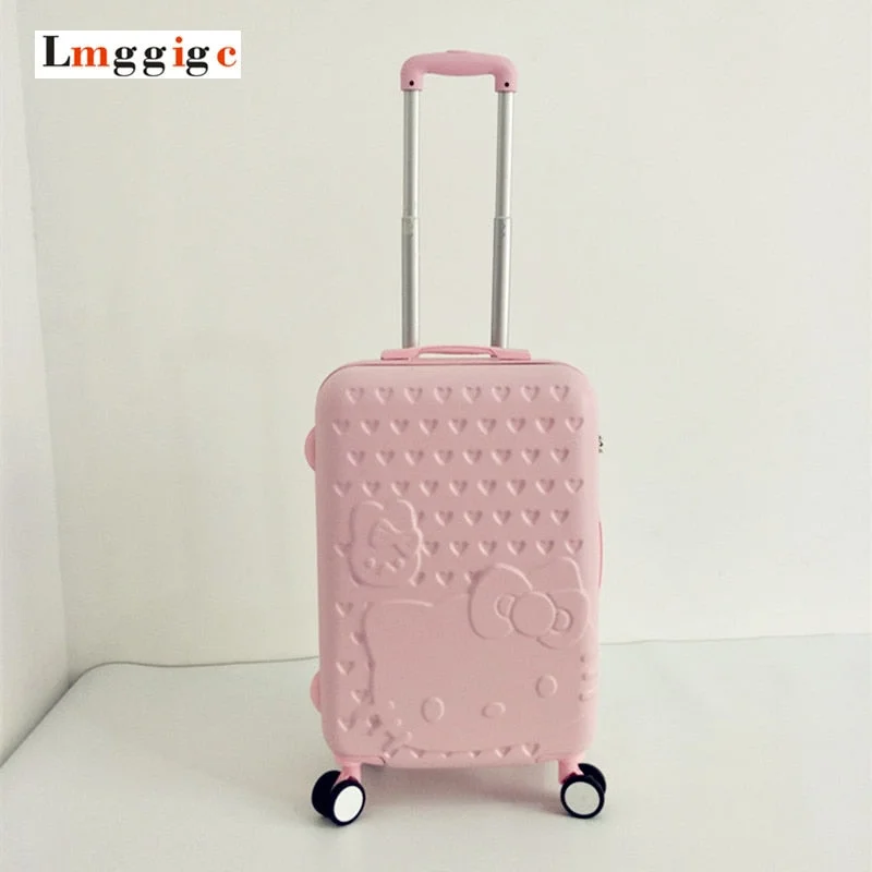 portable suitcase for quick moves -Hello Kitty Luggage Bag ,Women Suitcase,Fashion Abs Cartoon Travel Box,Rolling Carry On,Trolley