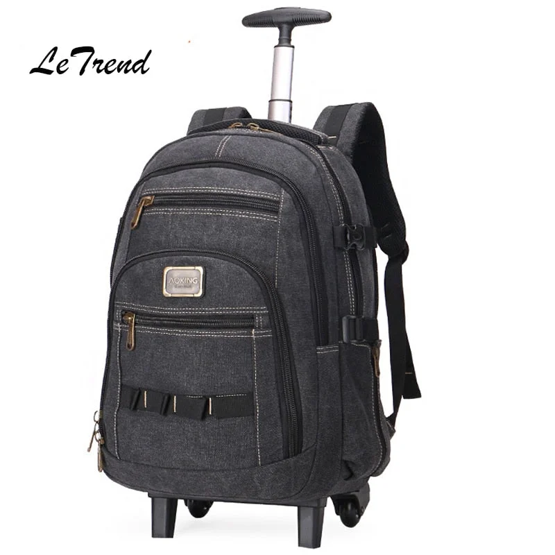 designer suitcase for luxury -Letrend Business Travel Bag Large Capacity Suitcases Wheels Men Shoulder Backpack Rolling Luggage