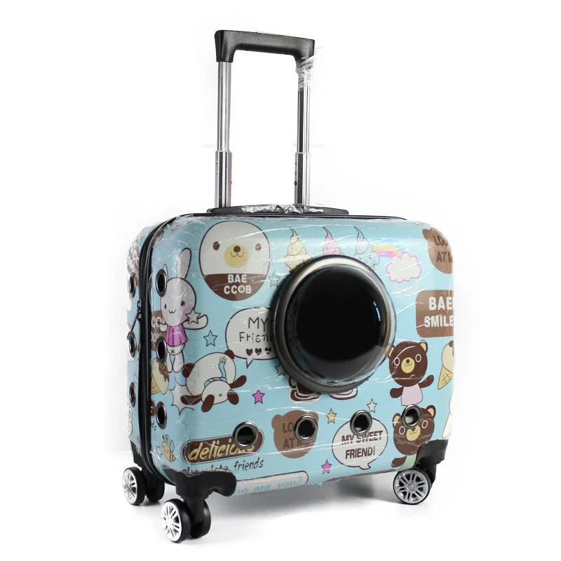 budget suitcase for thrifty travelers -Fashion Small Animal Pet Luggage On Wheels Dog Cat Carrier Travel Tote Trolley Bags  For Dogs