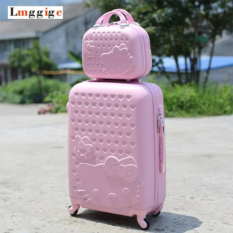 budget suitcase for low-cost travel -Women Children Luggage Suitcase ,Hello Kitty Bag Set,Cartoon Travel Box With Rolling ,Abs