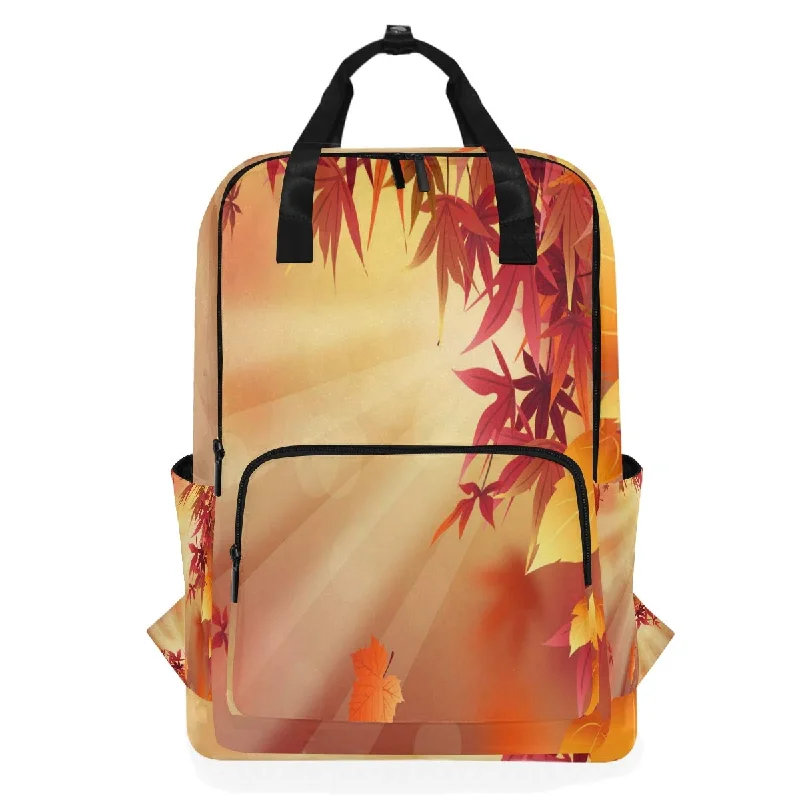 budget backpack for cheap journeys -Backpack Thanksgiving Maple Leaf Wallpaper Laptop Bag 14 Inch Lightweight for Men/Women