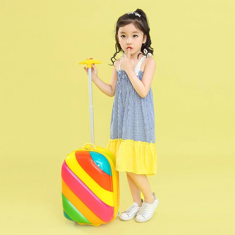 sturdy suitcase for rough use -Children'S Luminous One-Way Wheel Trolley Case,3D Rainbow Suitcase,16"Cartoon Boarding