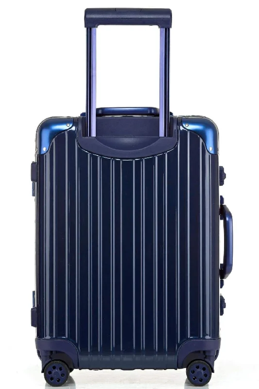 vintage suitcase for collectors -Swivel Wheel Trolley Case, Aluminum Frame Travel Case, Swivel Wheel Trolley Case + Pc Vertical Suitcase, Blue, 26 inch