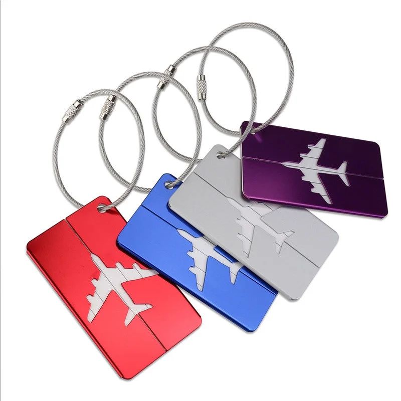 ergonomic suitcase for easy travel -Pixnox Aluminum Air Plane Pattern Luggage Tag Baggage Handbag Id Tag Name Card Holder With Key Ring