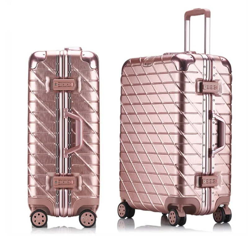 collapsible suitcase for compact living -Travel Suitcase Rolling Luggage Spinner Trolley Case 20/29Inch Boarding Wheel Woman Aluminum