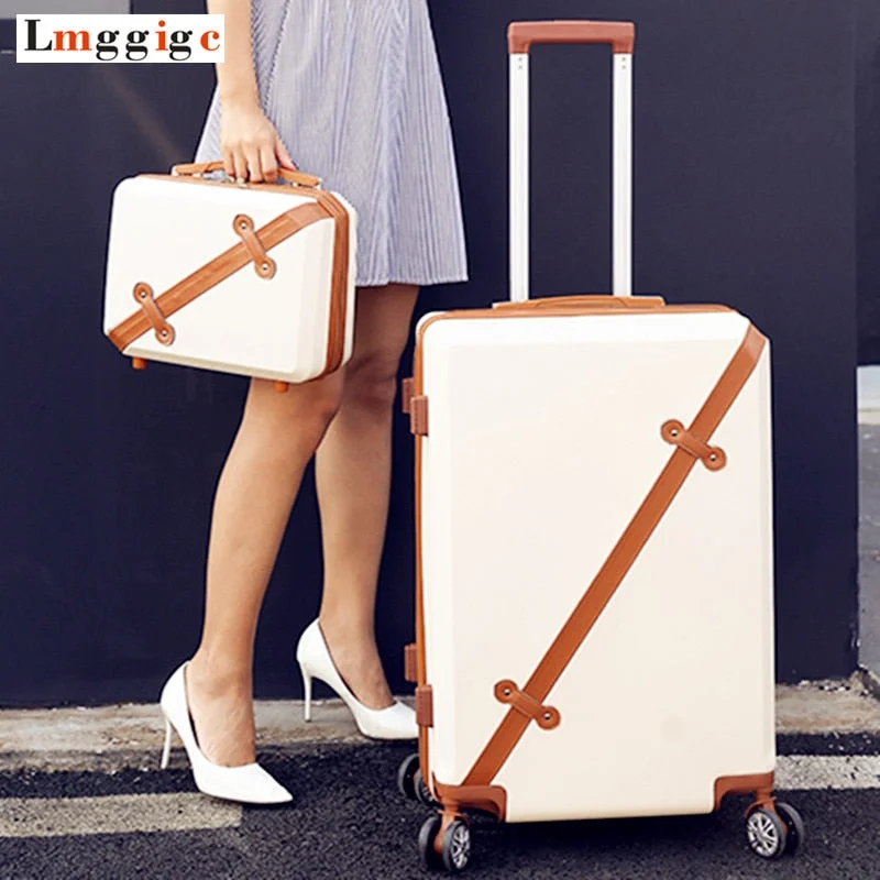 trendy suitcase for stylish youth -Vintage Rolling Luggage Bag,Travel Suitcase With Wheel ,Women Trolley Case,Men Universal Wheel