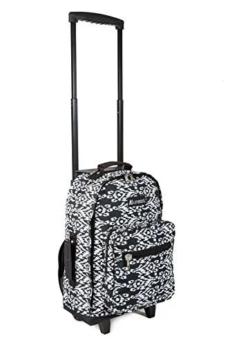 sleek backpack for minimalists -Everest Wheeled Pattern Backpack, Black/White Ikat, One Size