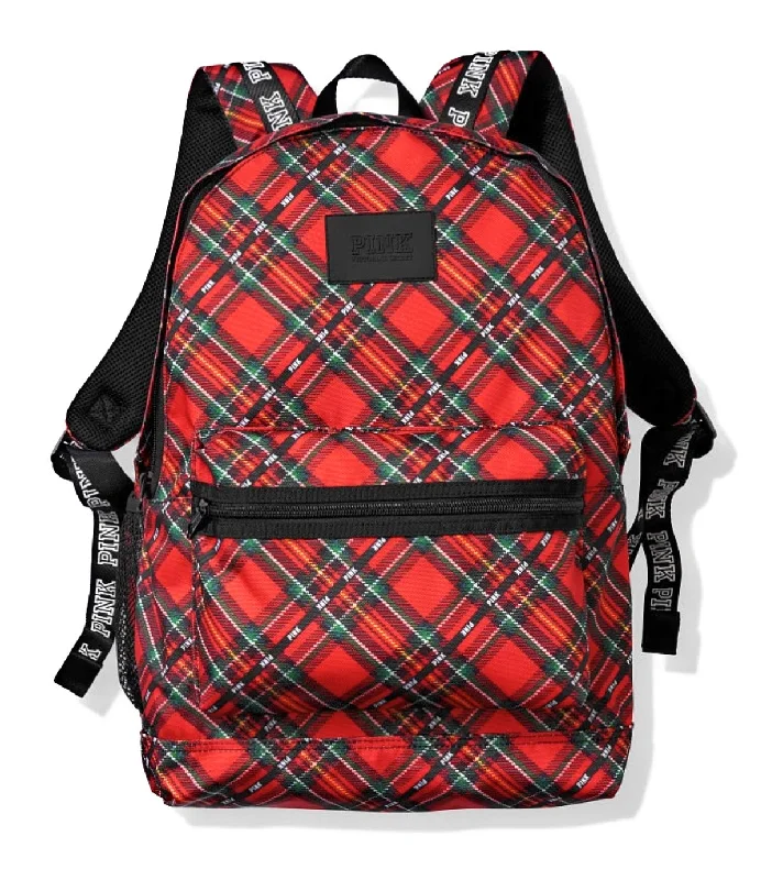 green backpack for outdoor trips -Victoria's Secret Pink Campus Backpack, Red Plaid