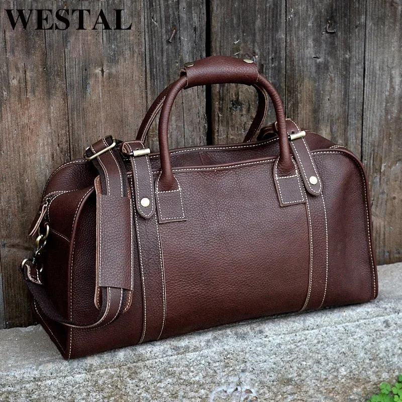 high-quality duffel bags for durable trips -Westal Multi-Purpose Men'S Travel Bags Leather Travel Duffle Bag Genuine Leather Men Bags