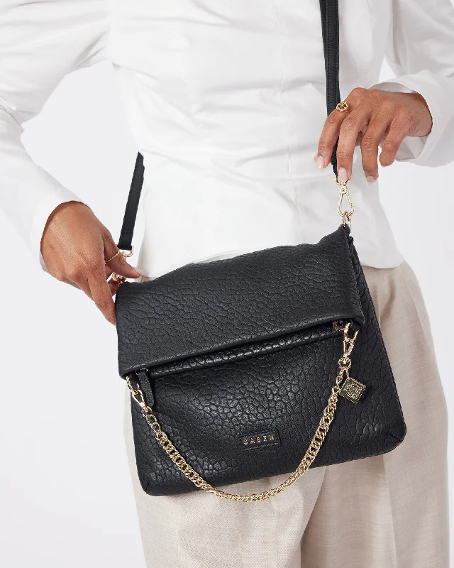 navy leather shoulder bag-Saben Daria Shoulder Bag Black Bubble