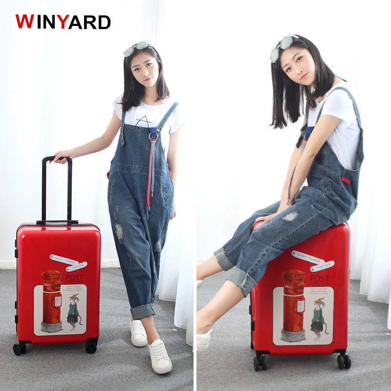 colorful suitcase for cheerful travel -Wholesale!24 Inches Female Retro Red Uk Fashion Travel Trolley Luggage On Universal Wheels,Uk