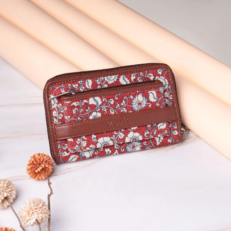 elegant satin purses & wallets-elegant satin purses & walletsChittoor Red Kalamkari Classic Zipper Wallet