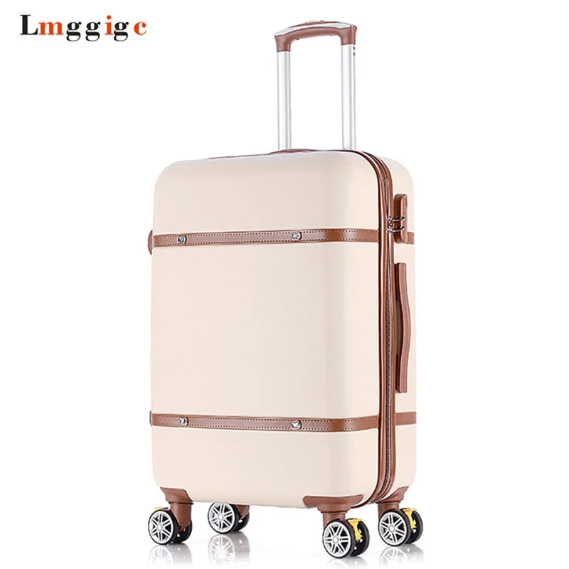 rugged suitcase for wild adventures -Vintage Travel Suitcase,Rolling Luggage Bag,Women Trolley Case With Wheel, Abs Shell Hardcase Box