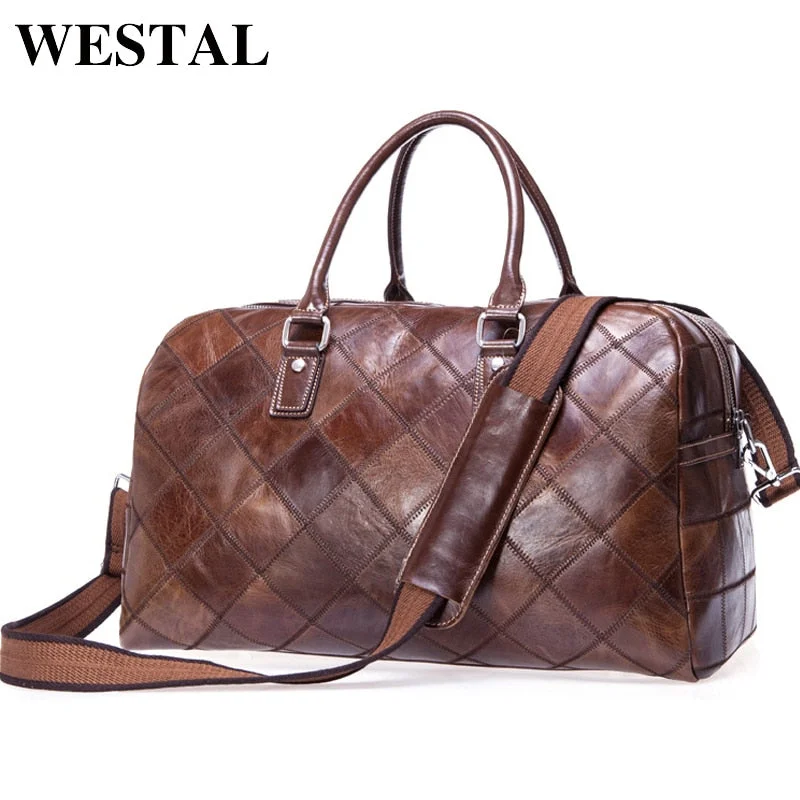 modern suitcase for urban use -Westal Men Travel Bag Genuine Leather Men Hand Luggage Travel Duffle Bag Casual Weekend Bag Big