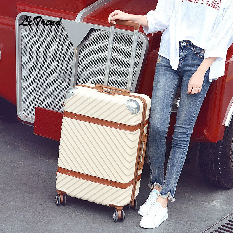 Letrend Women Vintage Rolling Luggage Spinner Suitcases Wheel Trolley Travel Bag Student Carry On