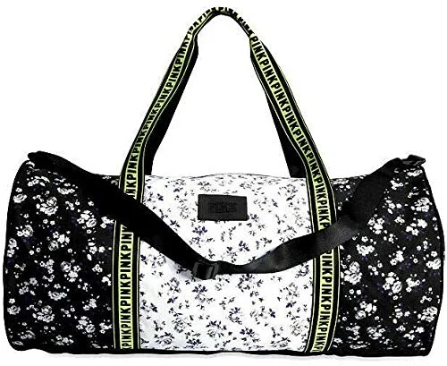 black duffel bags for sleek travel -Victoria's Secret PINK Travel Duffle Bag Black White Neon Floral