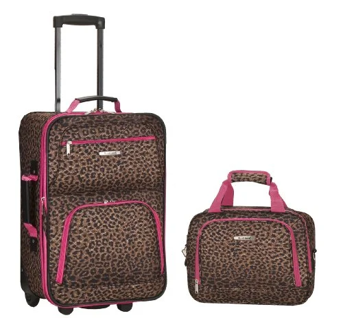 lightweight suitcase for small kids -Rockland Luggage 2 Piece Set, Pink Leopard, Medium