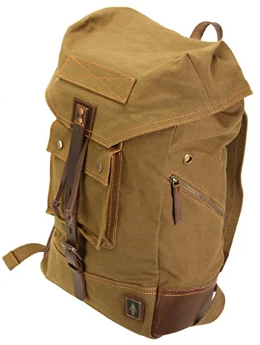 cheap backpack for light travel -Damndog Canvas & Leather Rucksack Backpack - Swamp Green