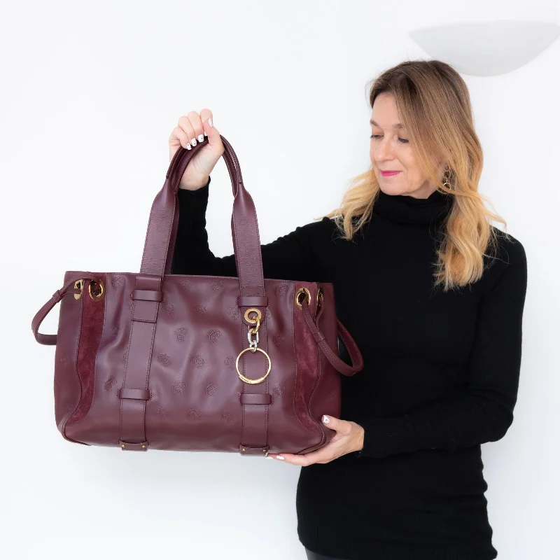 brown velvet shoulder bag-Chloe Large Burgundy Leather And Suede Shoulder Bag