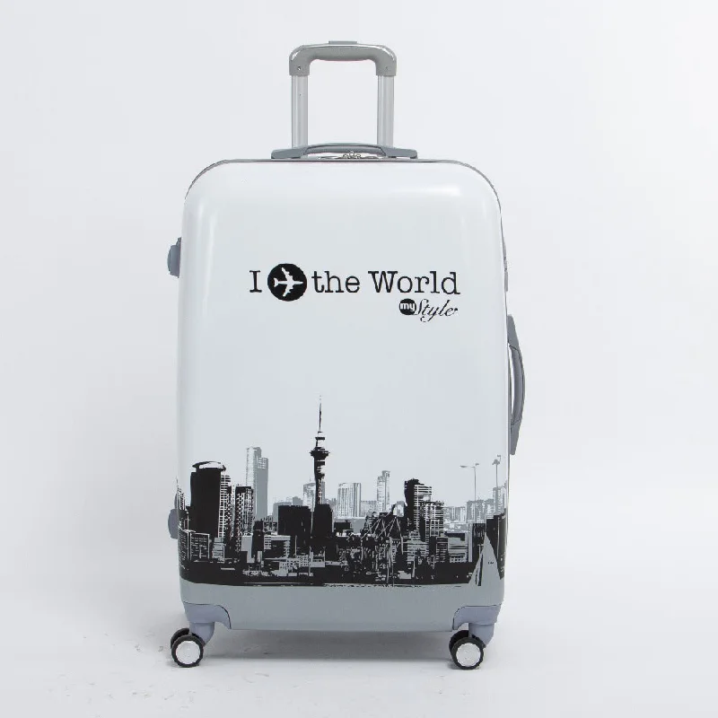 lightweight suitcase for light trips -20 Inch Pc Trolley Luggage On Universal Wheels,The World Plane Printed Hardcase Travel