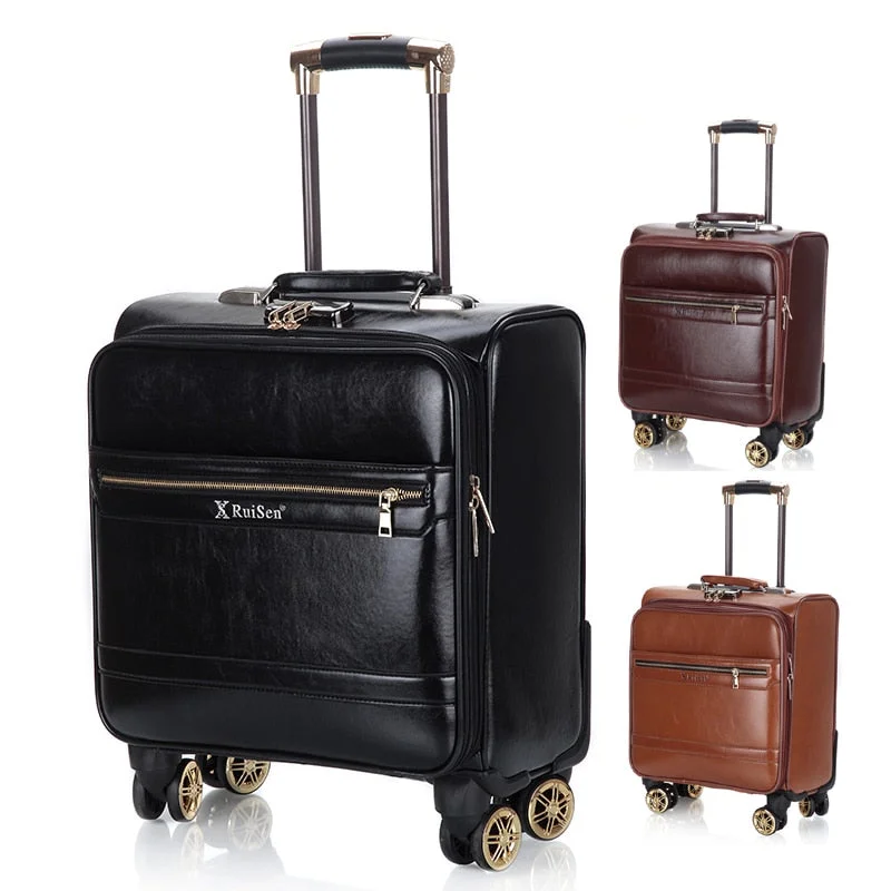 designer suitcase for exclusive use -Business Men'S Pu Luggage,Universal Wheel Trolley Case,Travel Suitcase Portable Luggage Bag,Cross