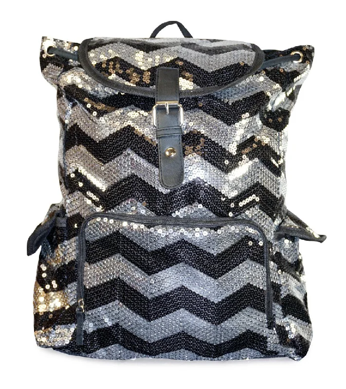 blue backpack for cool trips -5Star-TD Chevron Backpack Zigzag Print Purse Sequined Book Bag Handbag