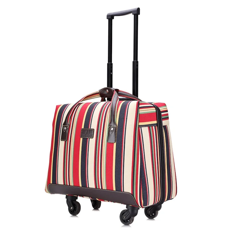 black suitcase for business -Overlooks Stripe Oxford Fabric Portable Trolley Travel Bag Computer Bag Luggage,Women 18Inches