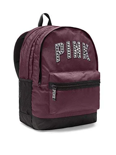 large backpack for travel gear -Victoria's Secret PINK Women's Bling Campus Backpack Black Orchid Maroon Studs