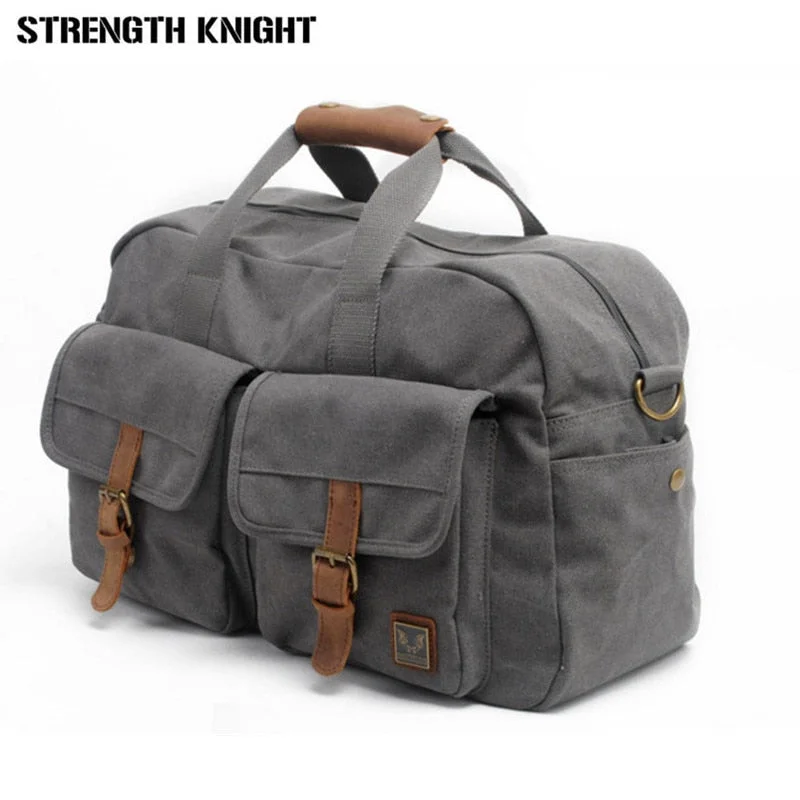 medium suitcase for weekend trips -Vintage Retro Military Canvas Leather Men Travel Bags Luggage Bags Men Duffle Bags Leather