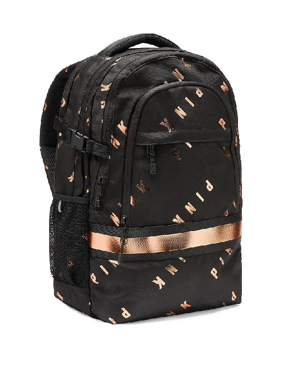 rolling backpack for long travel -Victoria's Secret Pink Collegiate Backpack School Bag Black Copper Foil