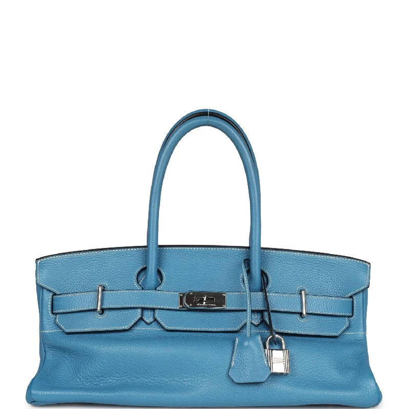 waterproof travel shoulder bag-Pre-owned Hermes Shoulder Birkin 42 JPG Blue Jean Clemence Palladium Hardware