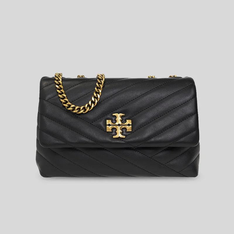 bohemian leather shoulder bag-TORY BURCH Kira Small Chevron Convertible Shoulder Bag Black RS-90452