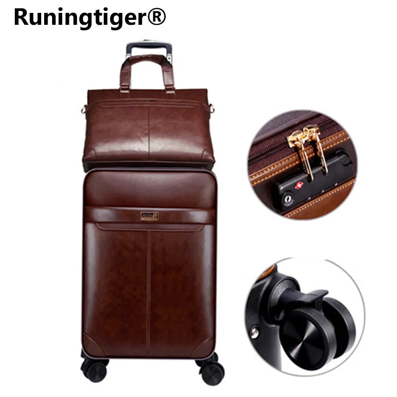 premium suitcase for high-end trips -16"20"24"Luxury Luggage Suitcase Bag Waterproof Pu Leather Travel Box With Wheel Rolling Trolley