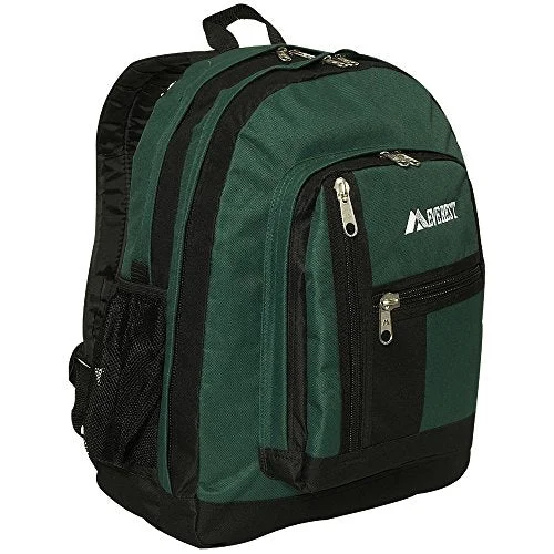 green backpack for hiking trips -Everest Double Main Compartment Backpack, Dark Green, One Size