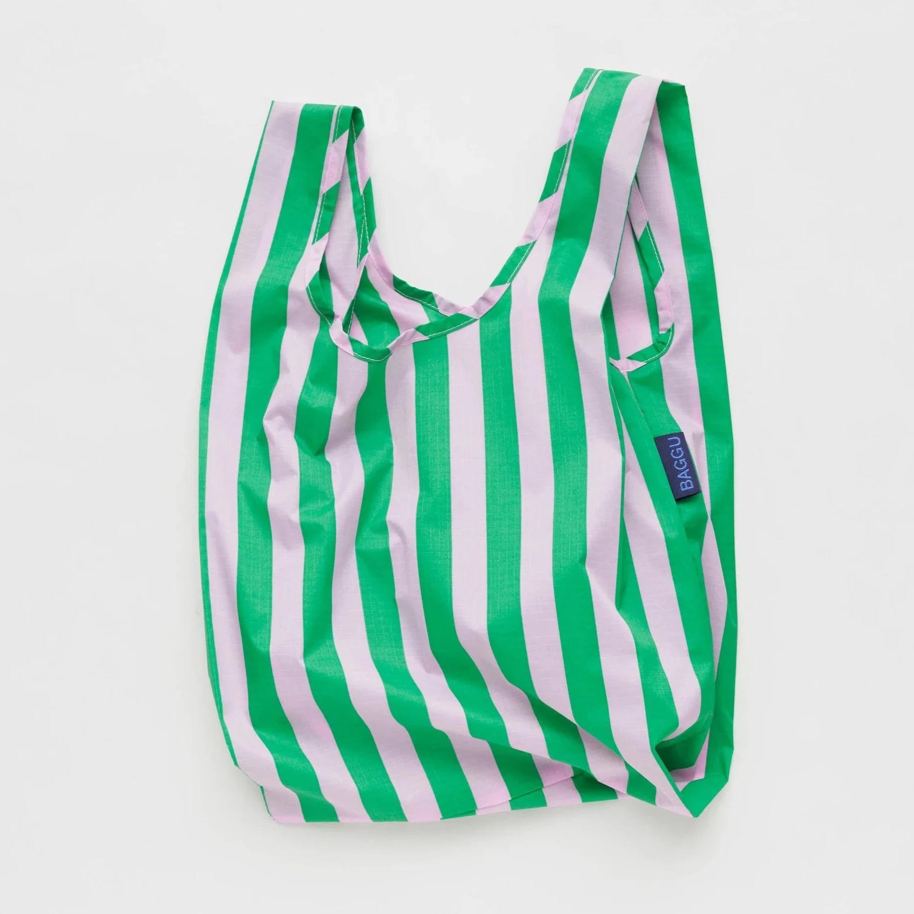 small beach shoulder bag-Baby Baggu - Pink Green Awning Stripe