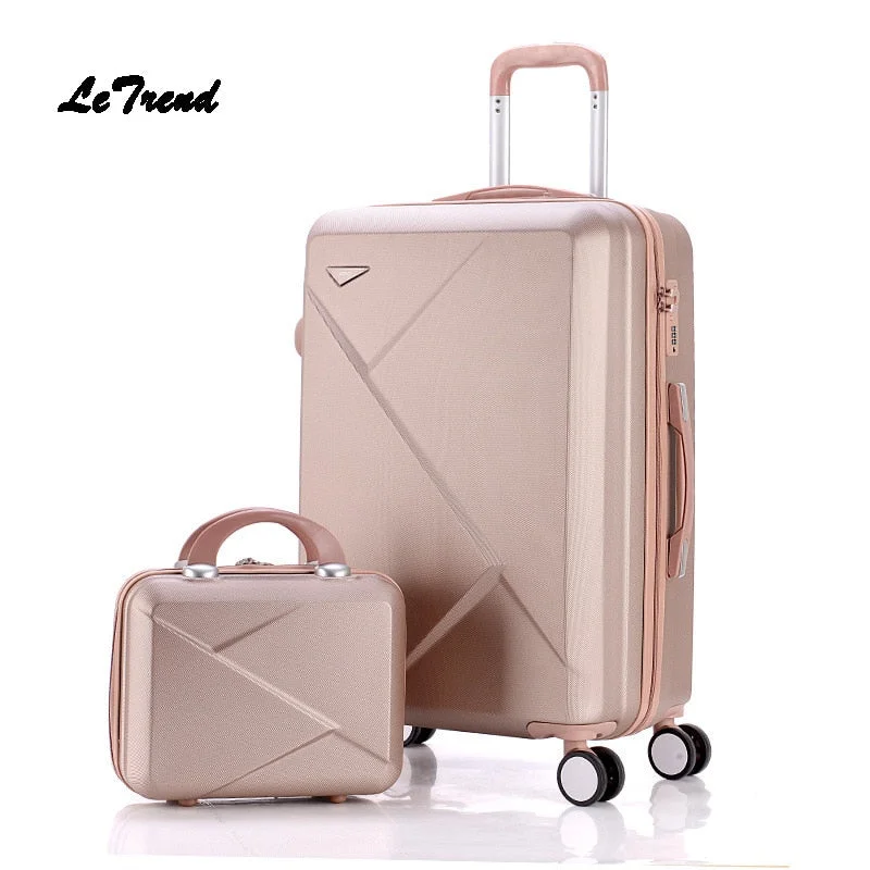 small suitcase for city breaks -Letrend Women Suitcases Wheel Trolley Rolling Luggage Set Spinner Vintage Password Travel Bag