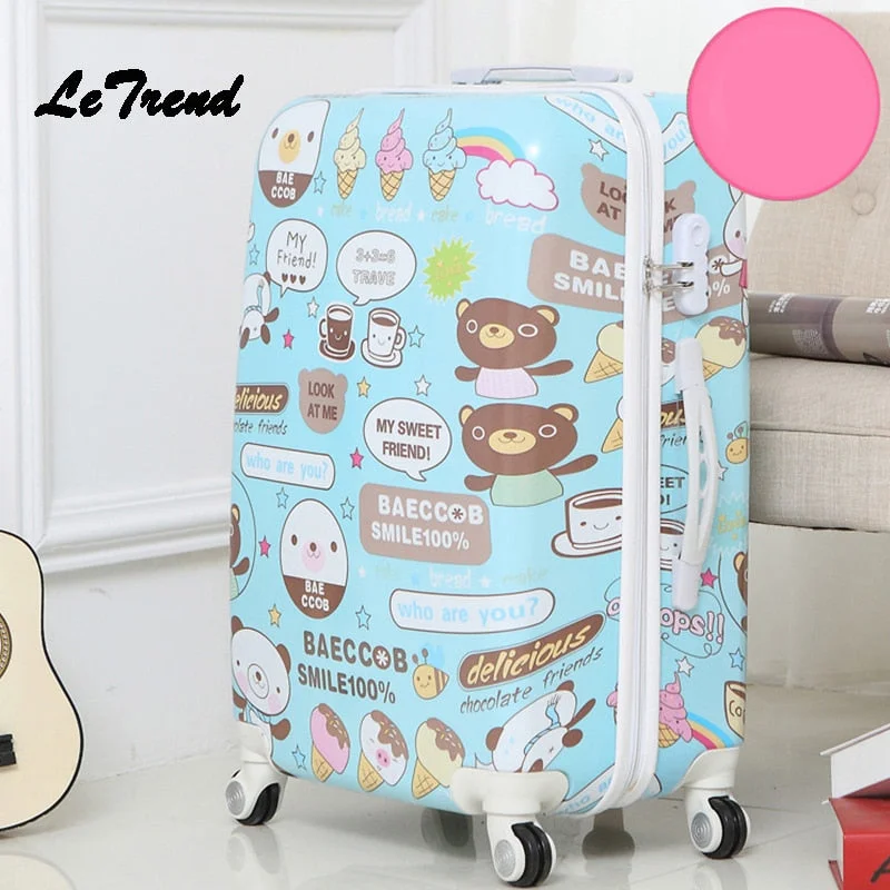 sturdy suitcase for strong travel -Letrend Cute Bear Student Rolling Luggage Spinner Children Cartoon Trolley Suitcase Wheels 20