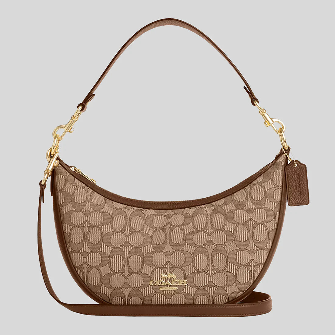 navy satin shoulder bag-COACH Aria Shoulder Bag In Signature Jacquard Khaki/Saddle Multi RS-CO997